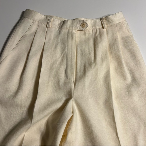 Vtg Lauren Ralph Lauren Pants Women 10P Cream Wool 90s Pleated Cuffed fairy core - Picture 1 of 13